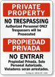 Private Property No Trespassing Authorized Personnel Bilingual Sign