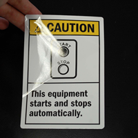 Caution: Equipment Starts Stops Automatically (ANSI) Labels