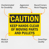 Caution: Moving Parts - Hands Safety Label