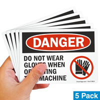 Protective Equipment Hazard Label: Do Not Wear Gloves