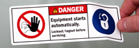 Equipment Starts Automatically Lockout/Tagout Before Servicing Labels