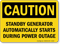 Standby Generator Starts Automatically Caution Sign